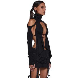 NWT Darker Wavs Jersey Extra Tall Turtleneck Thumbhole Cuffs Open Back Scarf Top